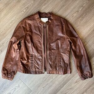 Old Navy Vintage 2000s Y2K Lightweight Brown Genuine Leather Moto Jacket